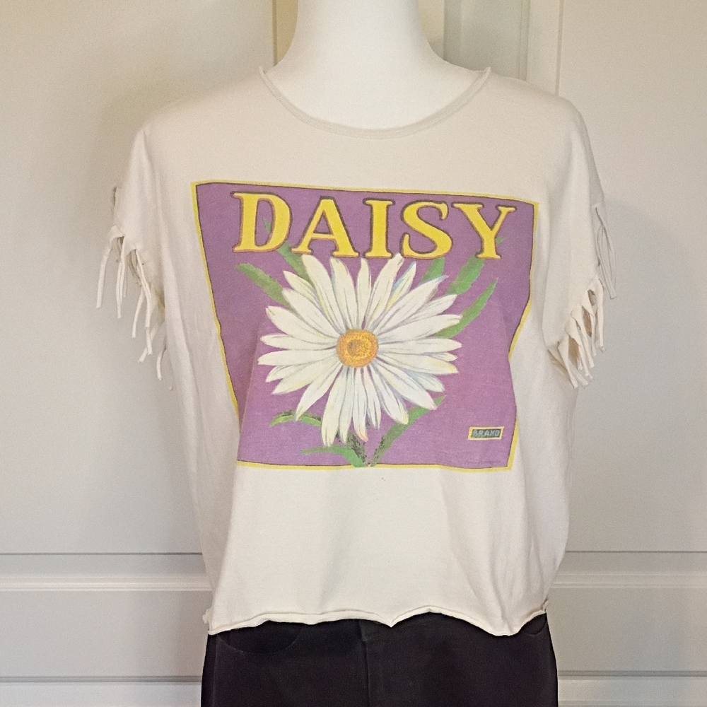 Upcycled Cropped Daisy T Shirt Size S/M